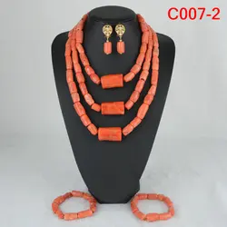 Fashion African Jewelry Set Nigerian Wedding Orange Coral Jewelry Set for Bride