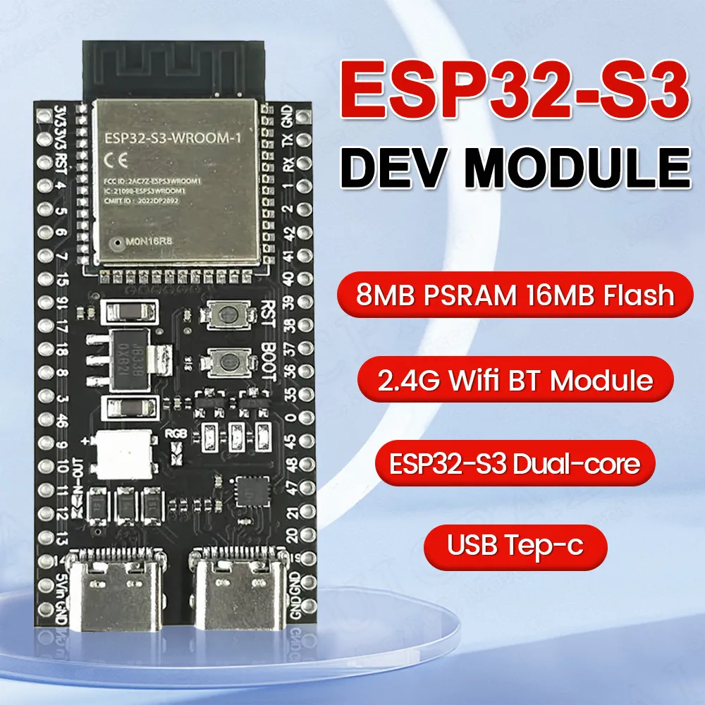 Scheda di sviluppo ESP32 S3 originale modulo Wifi BT 2.4G BLE5.0 ESP32-S3-WROOM-1 N8R2 N16R8 44Pin Type-C 8M PSRAM