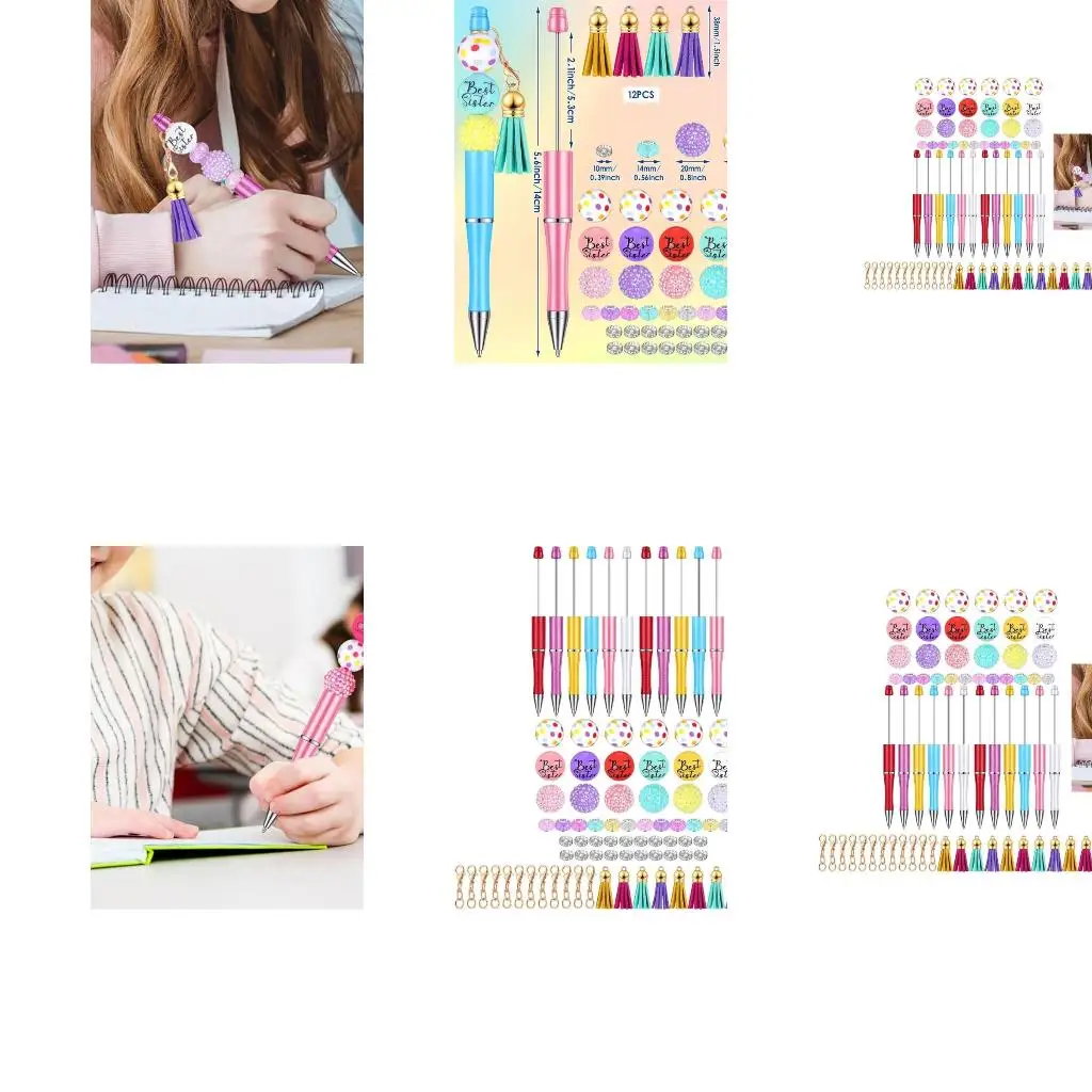 86Pcs DIY Ballpoint Pen Beadable Ballpoint Pen Set Including Beads, Hooks and Tassels, DIY School Stationery