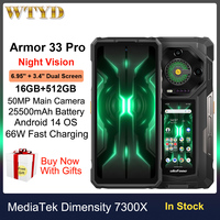 Ulefone Armor 33 Pro Rugged Phone 16GB+512GB Night Vision 6.95'' +3.4'' Dual Screen Android 14 Dimensity 7300X NFC 5G Smartphone