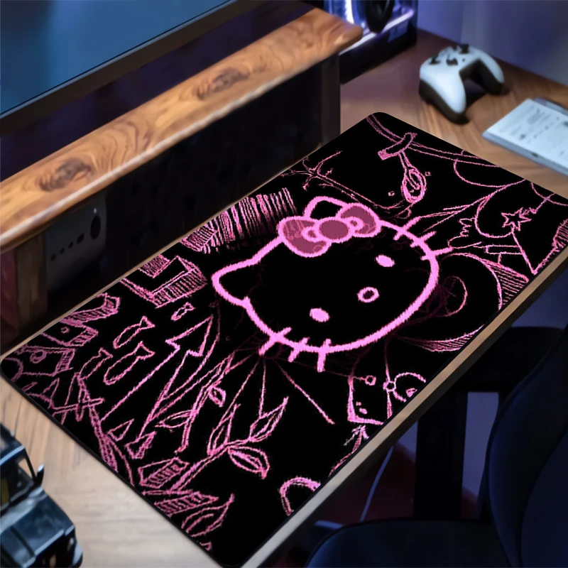لوحة ماوس هالو كيتي بحافة كبيرة بيضاء للكمبيوتر الشخصي ملحقات ألعاب Kawaii لوحة المفاتيح حصيرة مكتبية وسادة طاولة السجاد