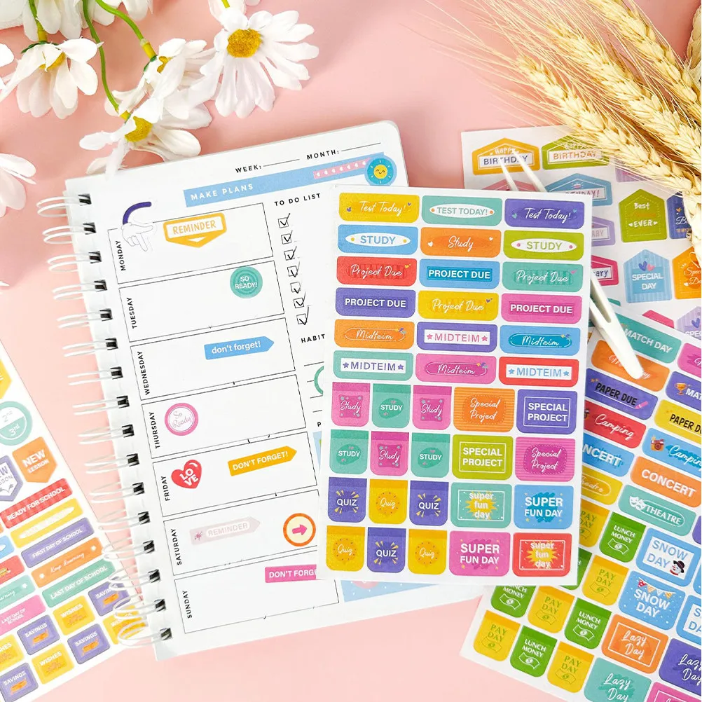 

16 листов наклеек для планировщика, самоклеящиеся этикетки для дневника, декоративные наклейки для скрапбукинга, тематические наклейки для дневника, товары для рукоделия, самоклеящиеся