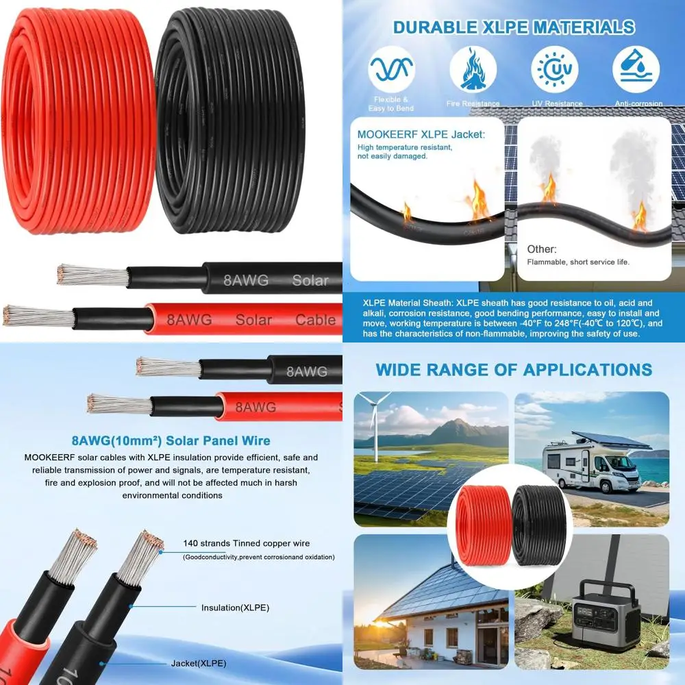 

Кабели-удлинители из луженой меди 8 AWG, 30 футов, черные и красные, для наружного применения, морского применения, для панелей RV