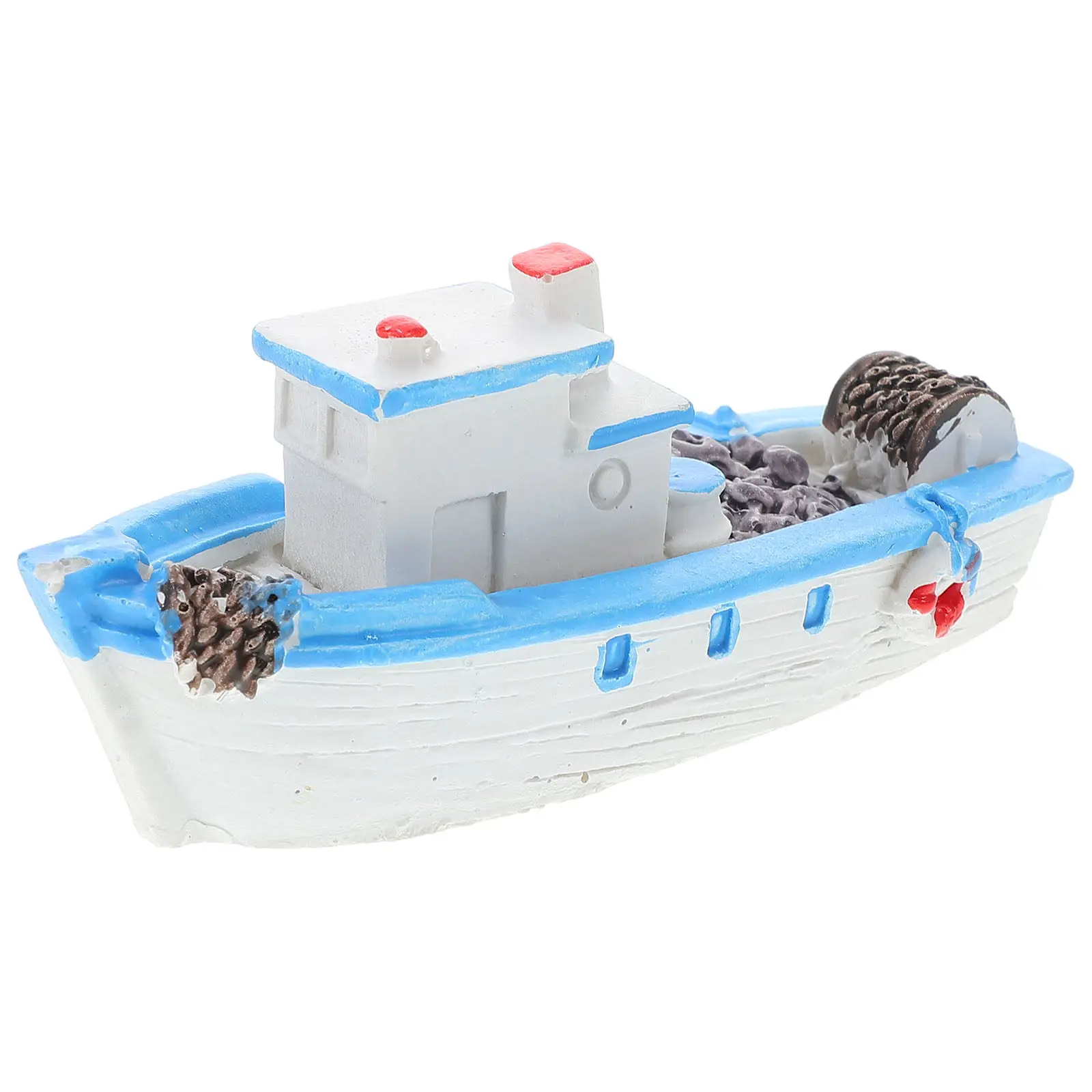 Mini Fishing Boat Decor Resin Sailboat Mediterranean Style Micro Landscape Ornament Nautical Home Office Decoration
