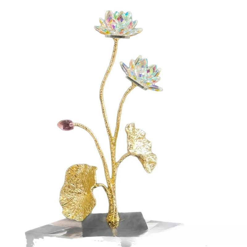 

Creative crystal double-headed colored lotus metal ornaments, decorative furniture, living room TV counter decoration gift