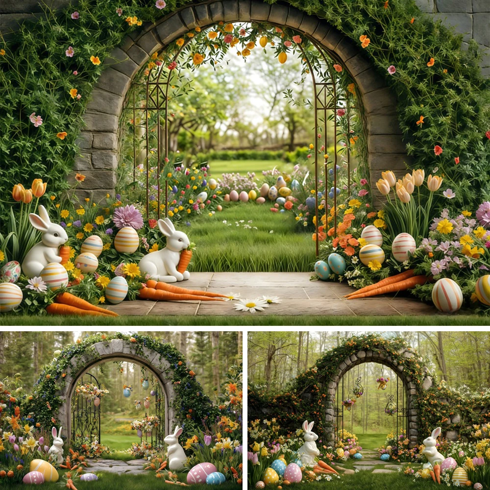 

Easter Arch Wall Spring Photography Background Meadow Forest Bunny Carrot Flower Kids Family Portrait Backdrop Photo Studio Prop