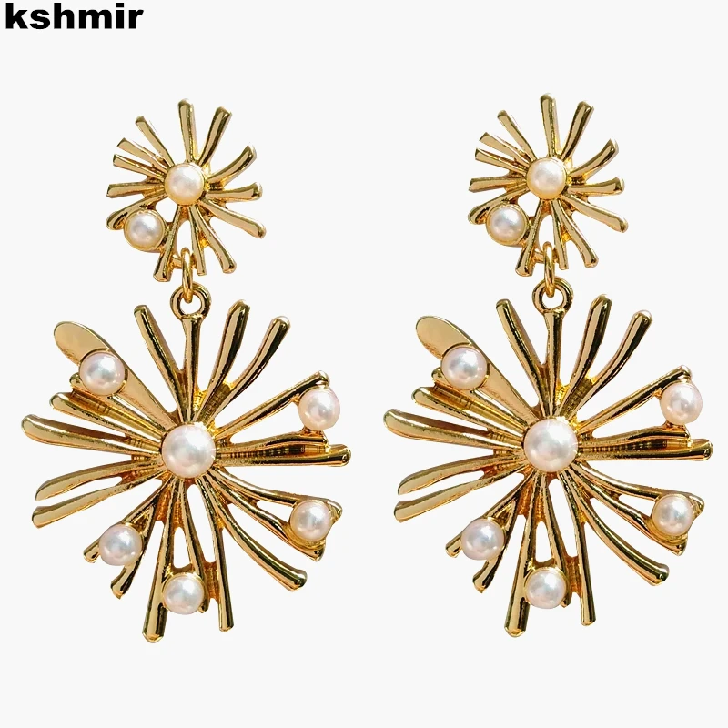 kshmir Europe and America exaggerated fashion women's earrings retro pearl sunflower stud jewelry accessories gift