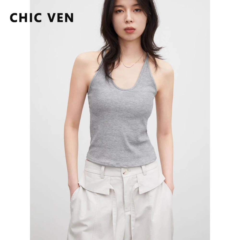 CHIC VEN Fashion New Women Tanks Solid U-neck I-shaped Female Top With Chest Cushion Integrated Camis Spring Summer 2026
