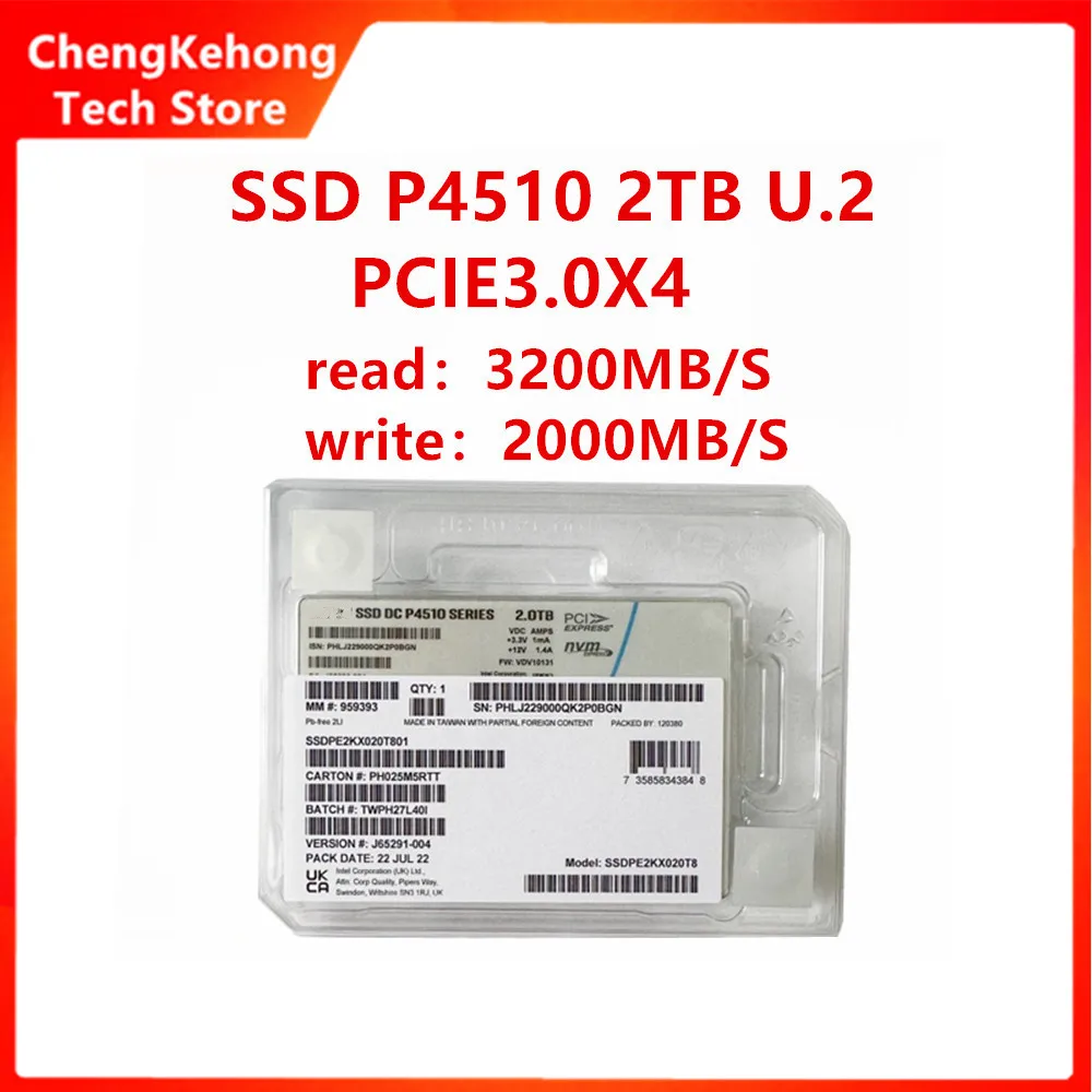 SSD Original For Intel P4510 1T 2T 4T U.2 PCIE3.0 NVMe 2.5in Write Dense Server Enterprise  Solid State Drive