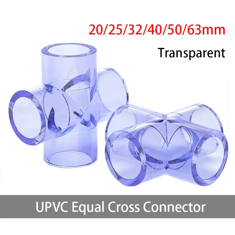 1-10pc 20/25/32/40/50-160mm Ttransparent PVC Pipe Equal Cross Connector Garden Irrigation System Parts Water Pipe 4Way Connector