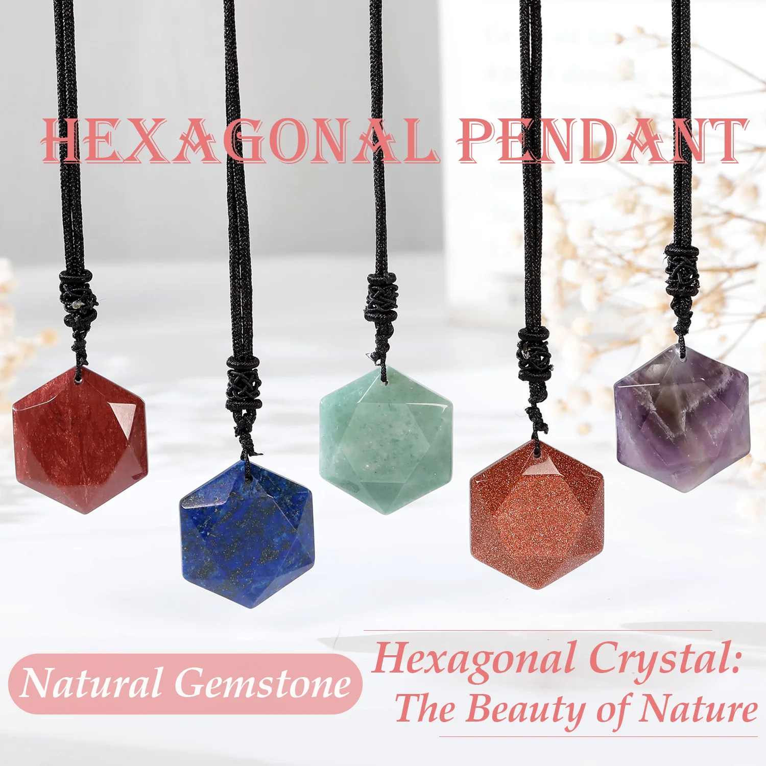 

VGDS Natural Ameheyst White Crystal Rose Quartz Women Men Cubic Hexagon Pendant Fashion Lucky Healing Crystal Stone Jewelry