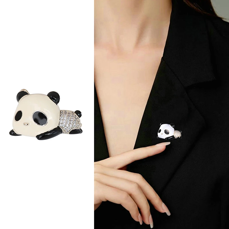 Lovely Versatile Panda Animal Brooch For Women Girls Fashion Enamel Rhinestone Badge Shirt Lapel Pin Clothing Decoration Gifts