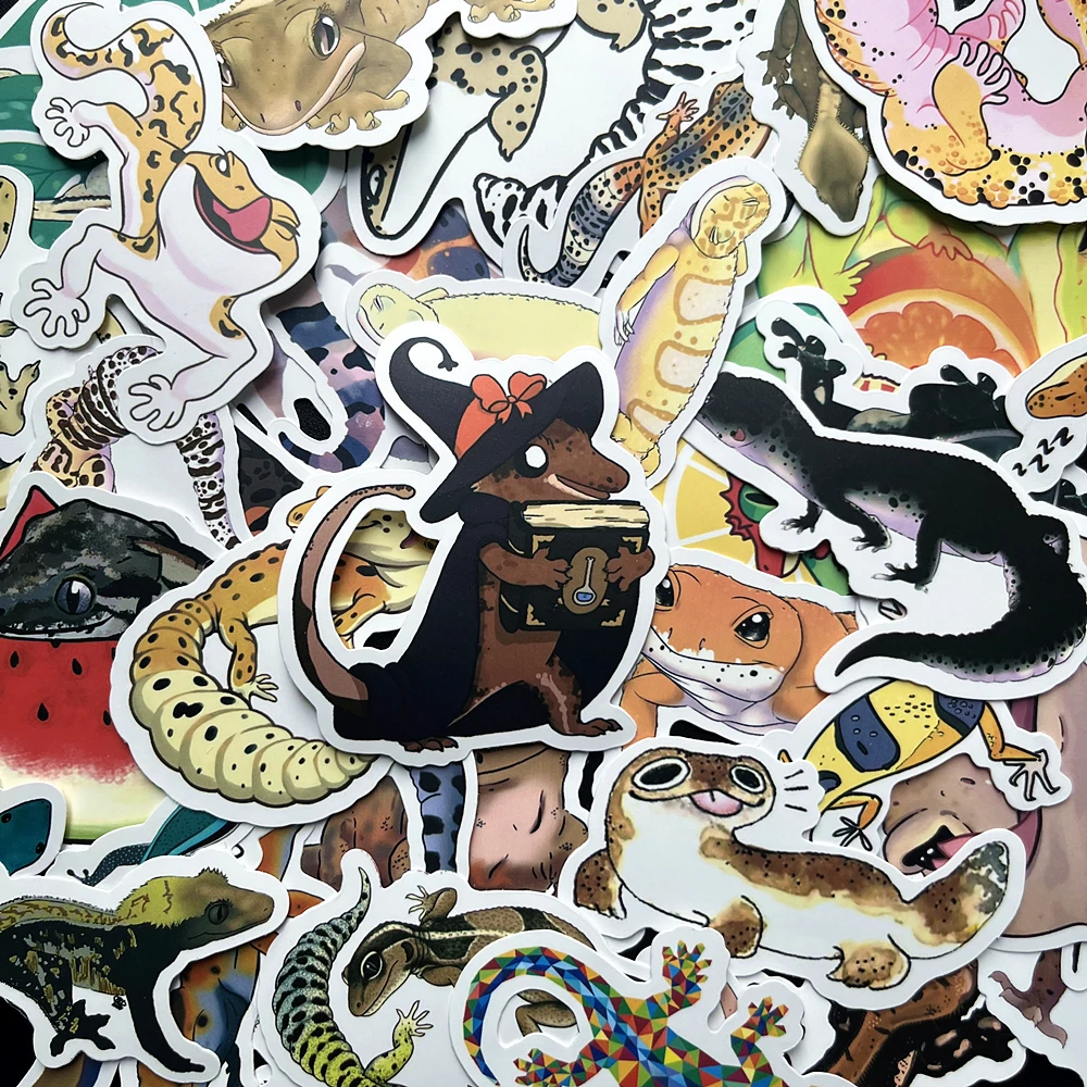 50PCS Gecko Cartoon Reptile Pet Wall Lizard Animal Puzzle Stickers For Pegatinas Skateboard Decal Luggage Stickers Kids Toys