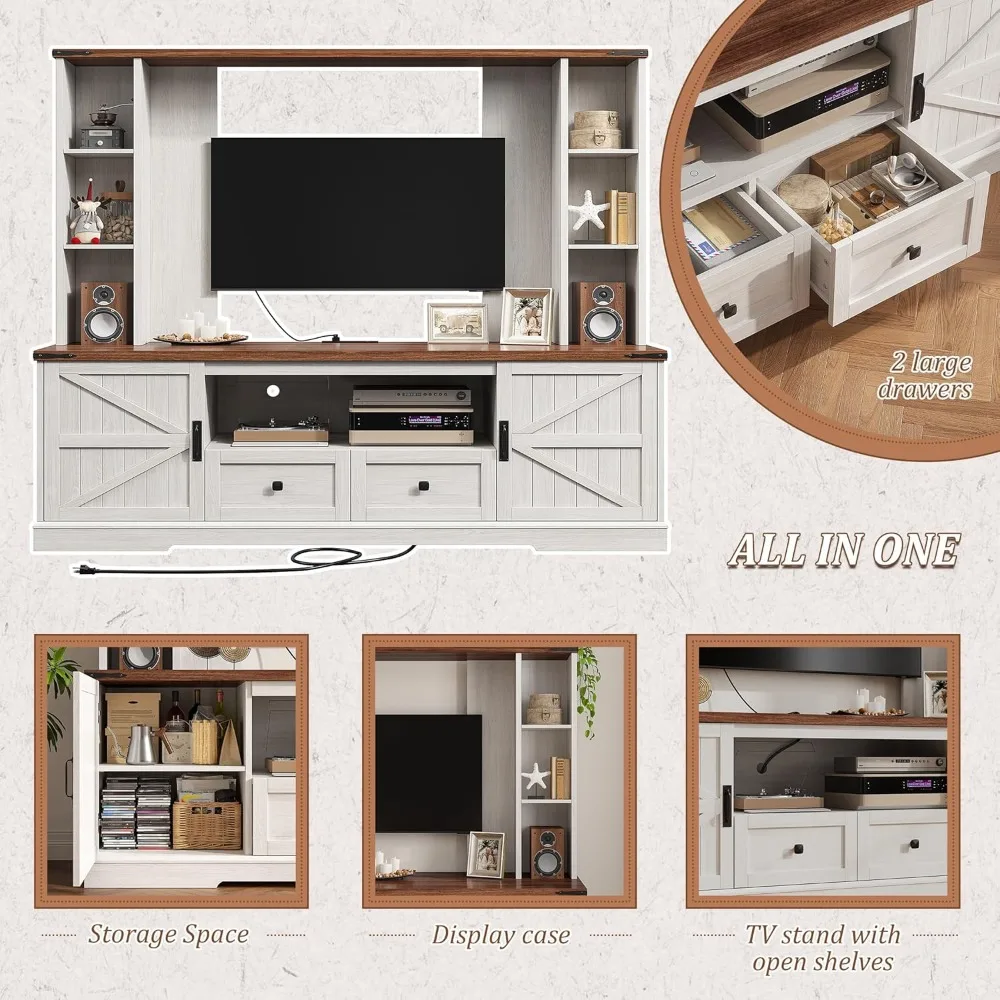 TV Stands Up to 65'',Wall Unit Entertainment Center with and Adjustable Shelves, TV Console with 2 LED Lights & Power Outlets