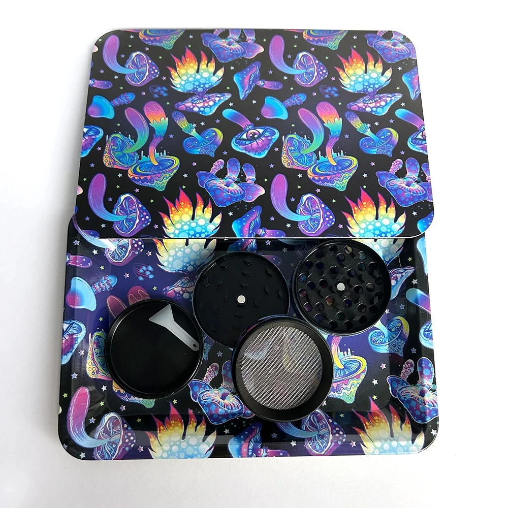 Smoking Set 2-layer Herb Tobacco Grinder Metal Rolling Tray With Magnetic Lid Plastic Roller Maker Storage Tube