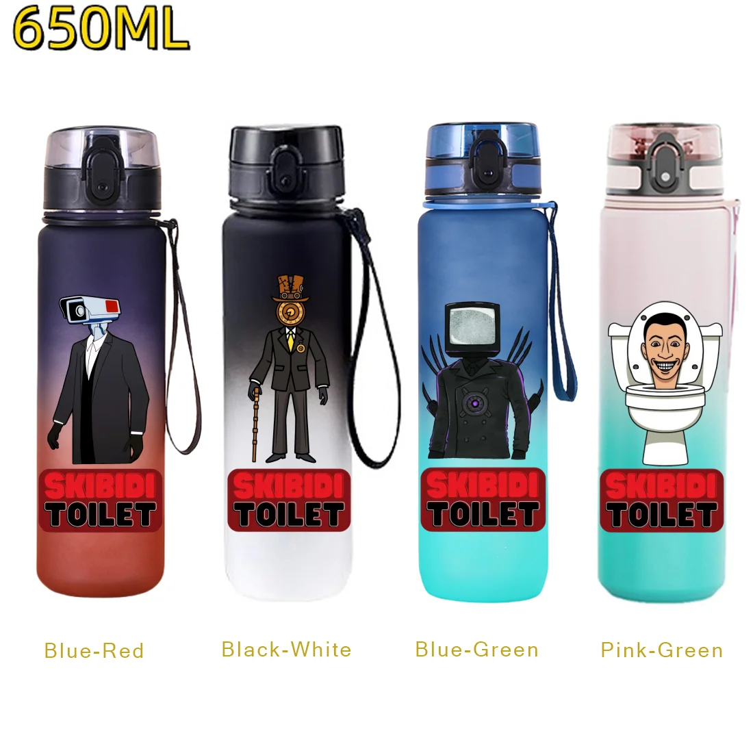 

650ML Skibidi Toilet Anime Characters Water Bottle Leak Proof Cup Drinking Outdoor Sports Travel Portable Gym Fitness Jugs