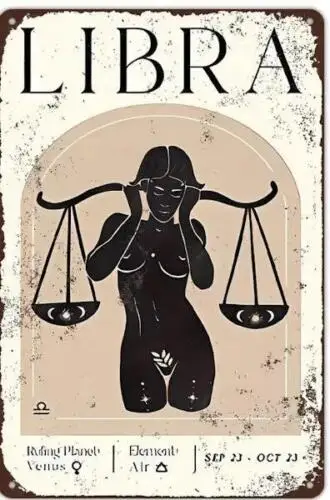 LIBRA ZODIAC METAL TIN SIGN SEXY LIBRA SEP-OCT ZODIAC ART WALL DECOR MAN CAVE