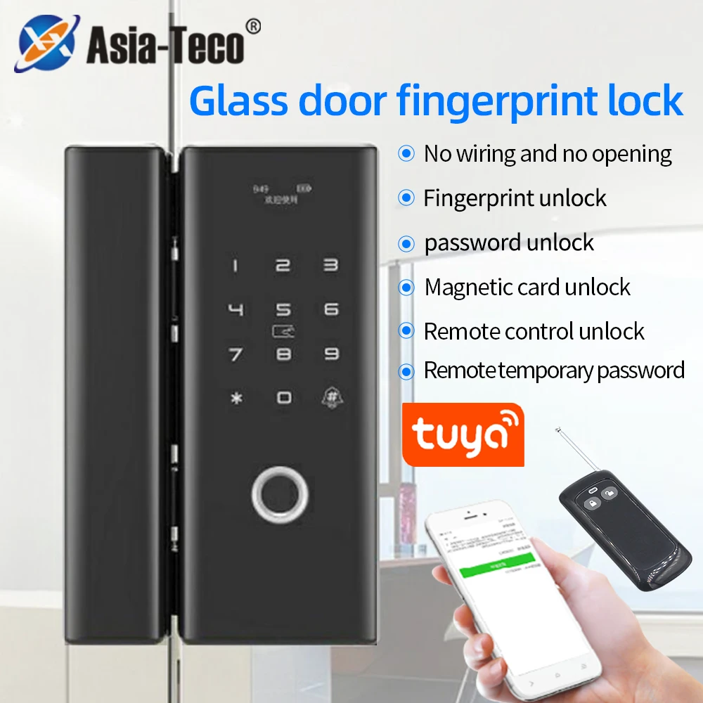 

Biometric Fingerprint Lock Bluetooth Tuya Smart APP Smart Lock RFID Card Remote Control Electric Lock For Glass & Sliding Door