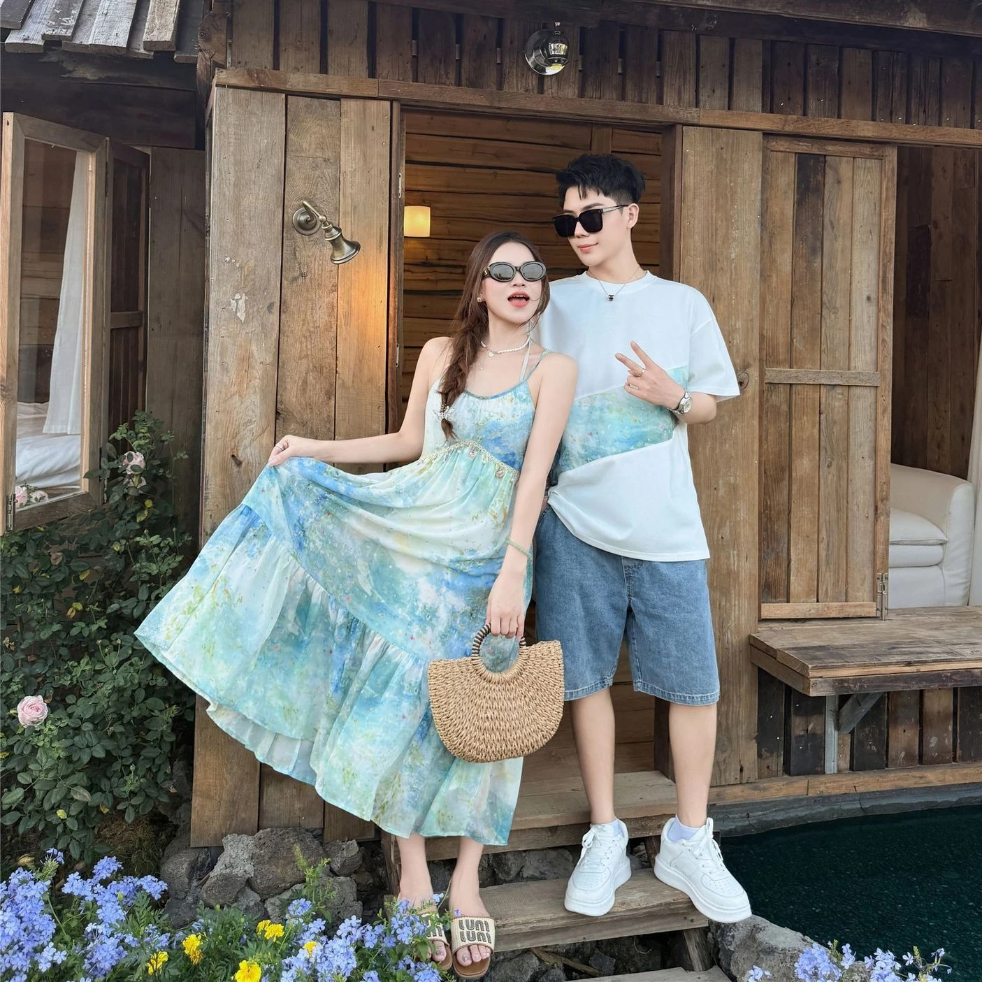 Korean Style Mommy & Me Beach Dresses Summer Family Outfits