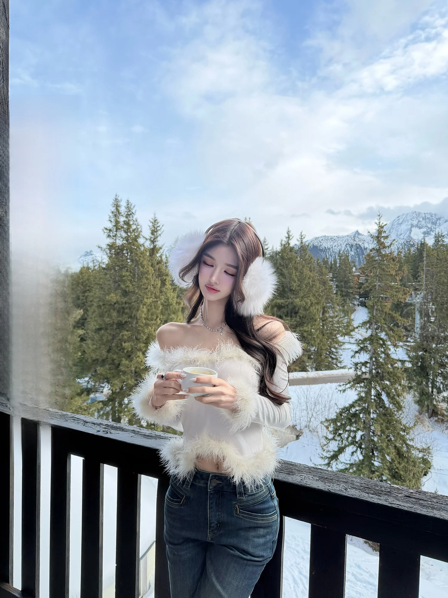 

Viola l Dr Sexy Turkey Feathers Two-Way Wear Ambiance Top Ele Slim Fit Long Sve One-oulder Mid-Length T-irt