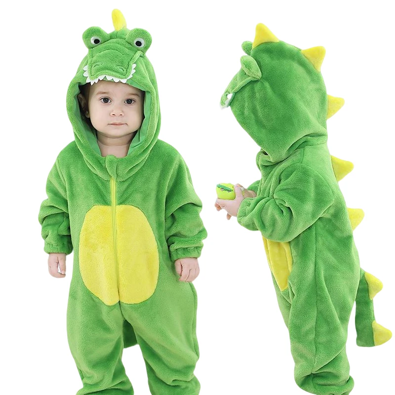 0-3 Years Kigurumi Bodysuit Pajamas Cartoon Crocodile Romper Baby Clothes Toddler Outfits Infant Cosplay Costumes Zipper Hooded