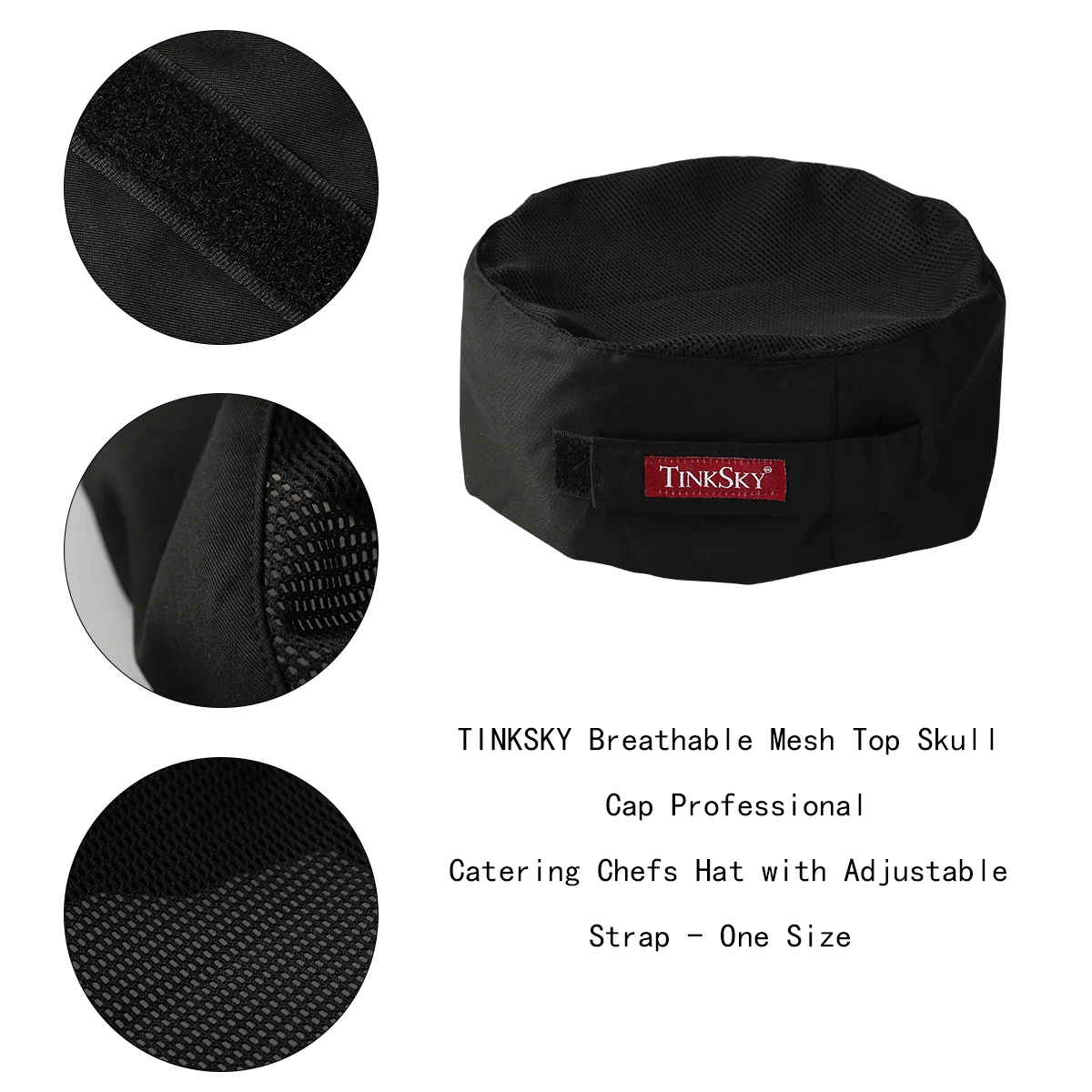 

TINKSKY Breathable Mesh Skull Professional Catering Chefs Hat with Adjustable Strap - One Size (Black)