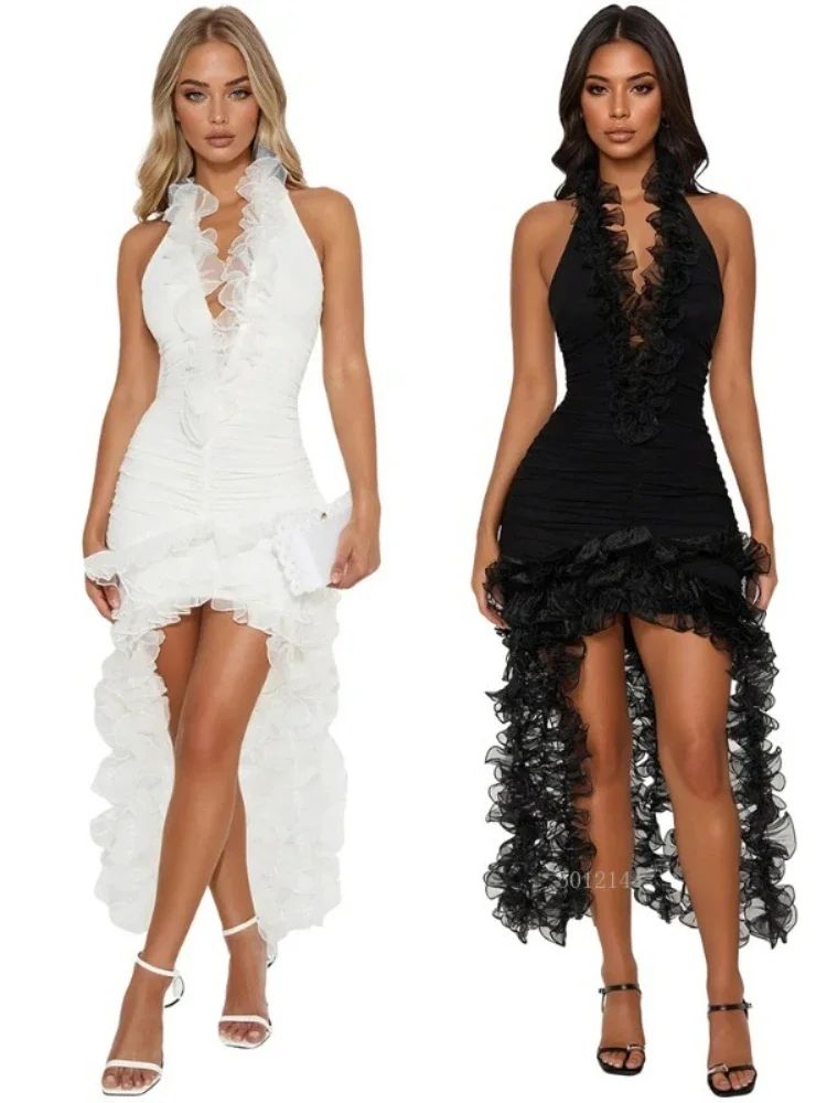 مثير المرقعة غير النظامية الكشكشة فستان طويل للنساء الرسن أكمام عالية الخصر تقسم سستة Bodycon فساتين الإناث جديد