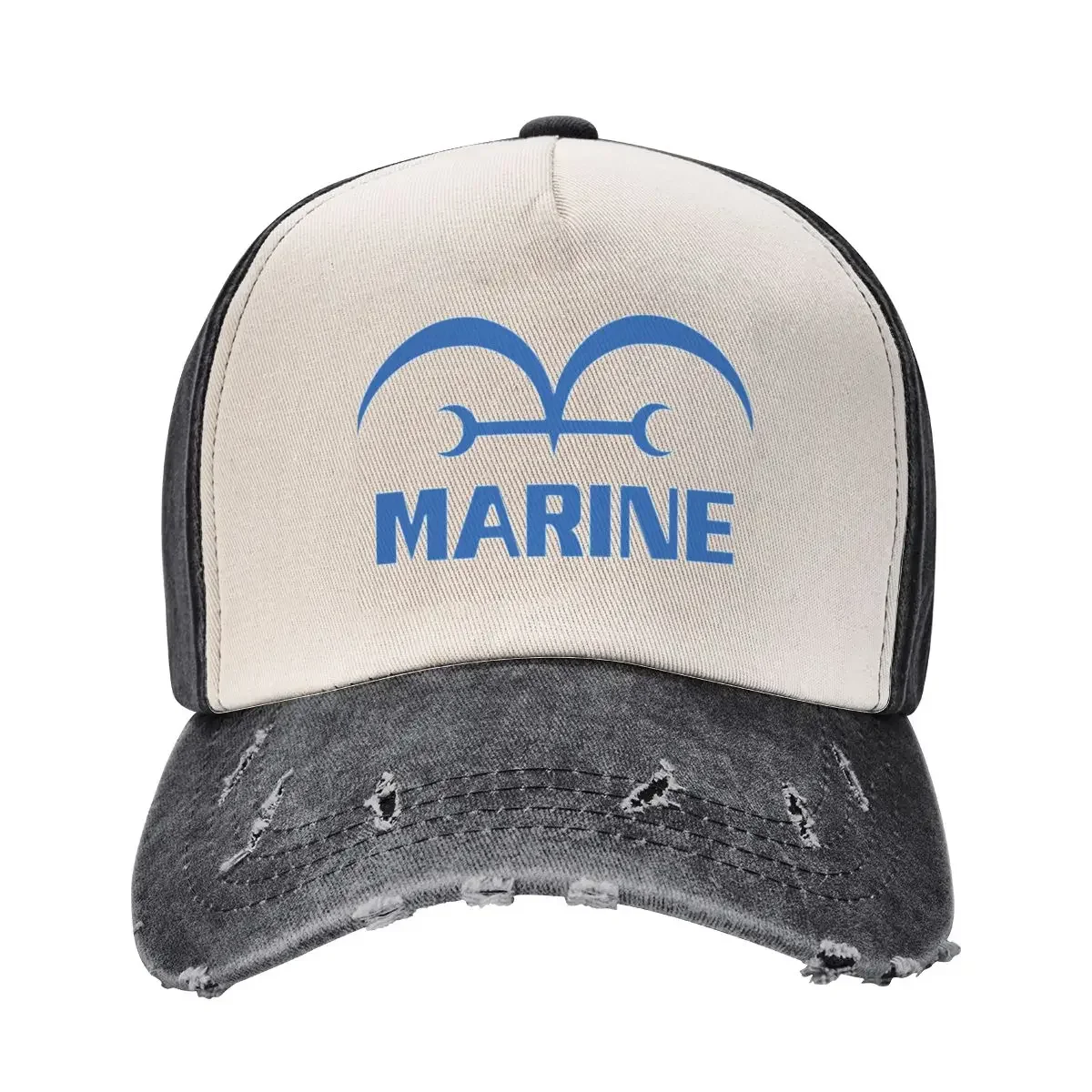 One Piece Marines Flag Baseball Caps Merch Vintage Distressed Denim Washed Navy Marine Anime Sun Cap Adjustable