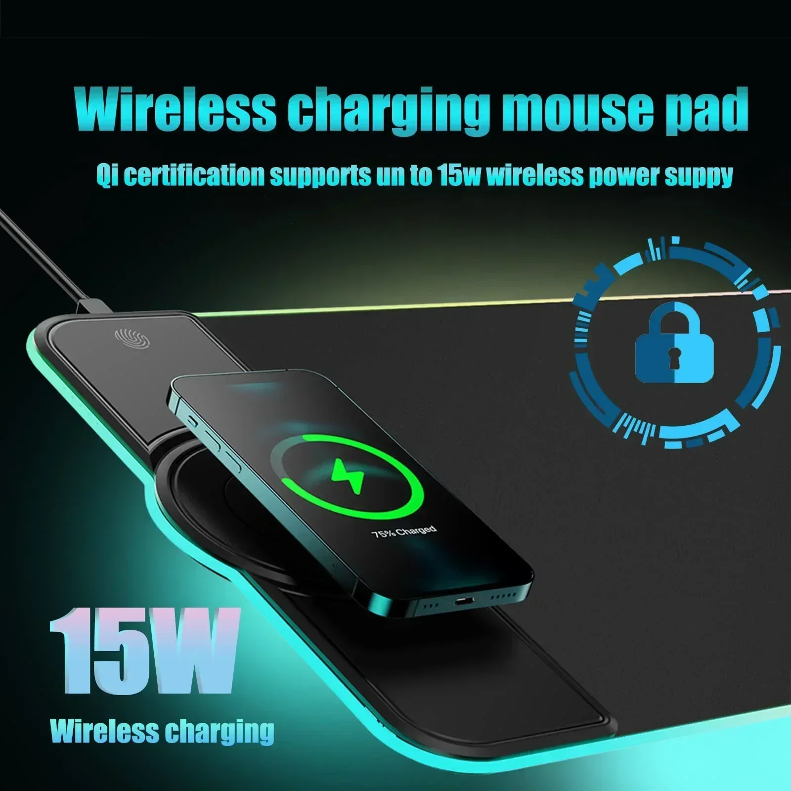 RGB Gaming Mouse Pad 15W Fast Wireless Charging for Home&Office with Foldable Phone Stand Design Soft and Anti-Slip Mouse Mat