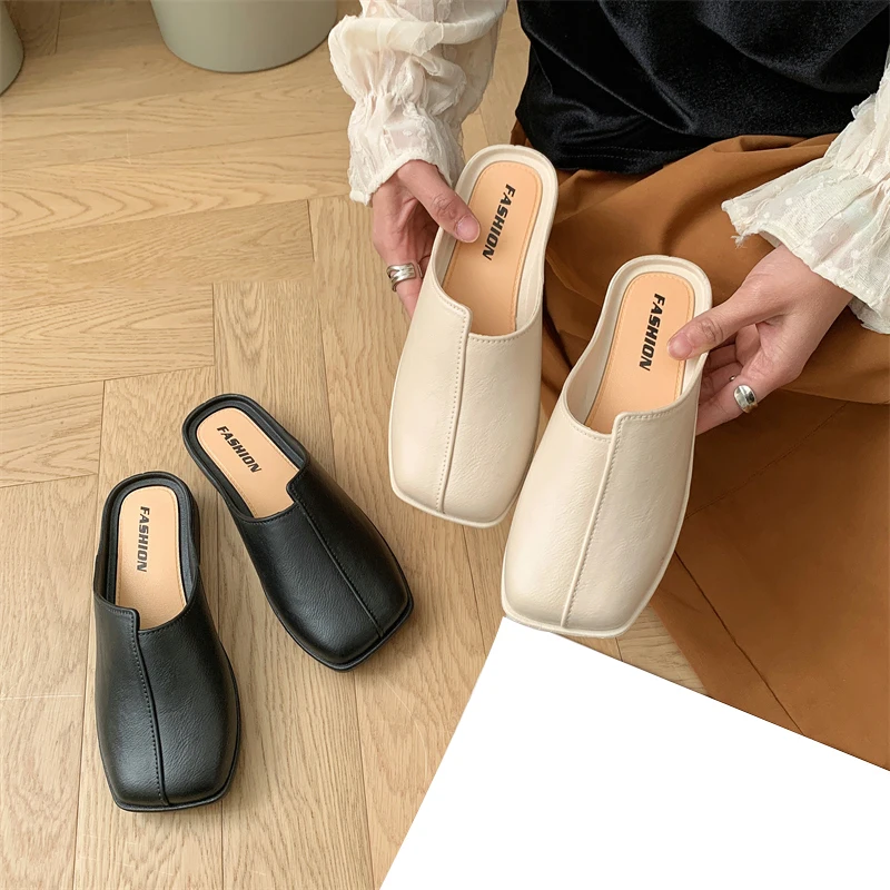 Women\'s New PVC Summer Sandals Fashion Solid Color Daily Leisure Low-Heeled Outdoor Half Slippers