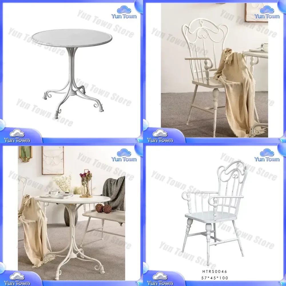 Wrought Iron Table and Chair Set for French Style Courtyard Outdoor Garden Balcony Coffee Shop Wind Resistant Hot Sale