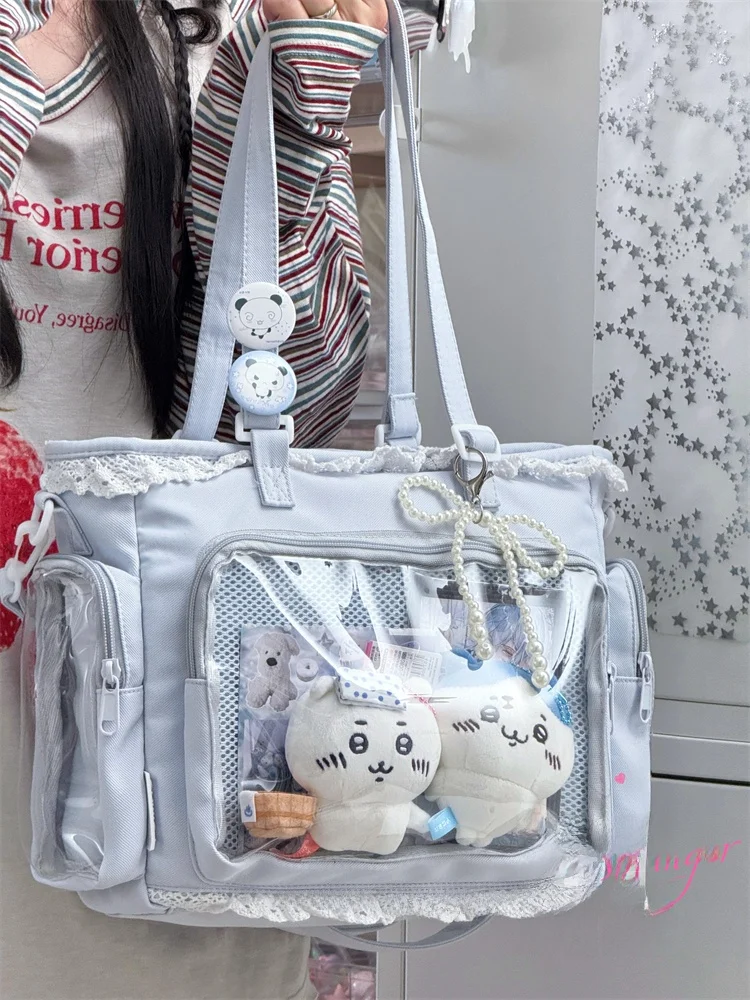 

Kawaii Japanese Sle Transparent Bari Pain Handbag oulder Bag for Girls Crossbody Bag Soft Nylon Fabric Large Size Casual Bag