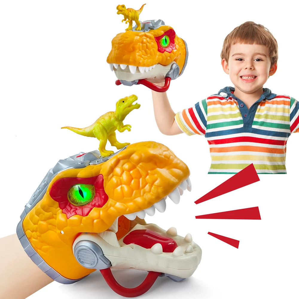 Fantoches de mão de dinossauro para meninos e meninas, brinquedos interativos Dino, som e luz rugindo, favores de festa, novos