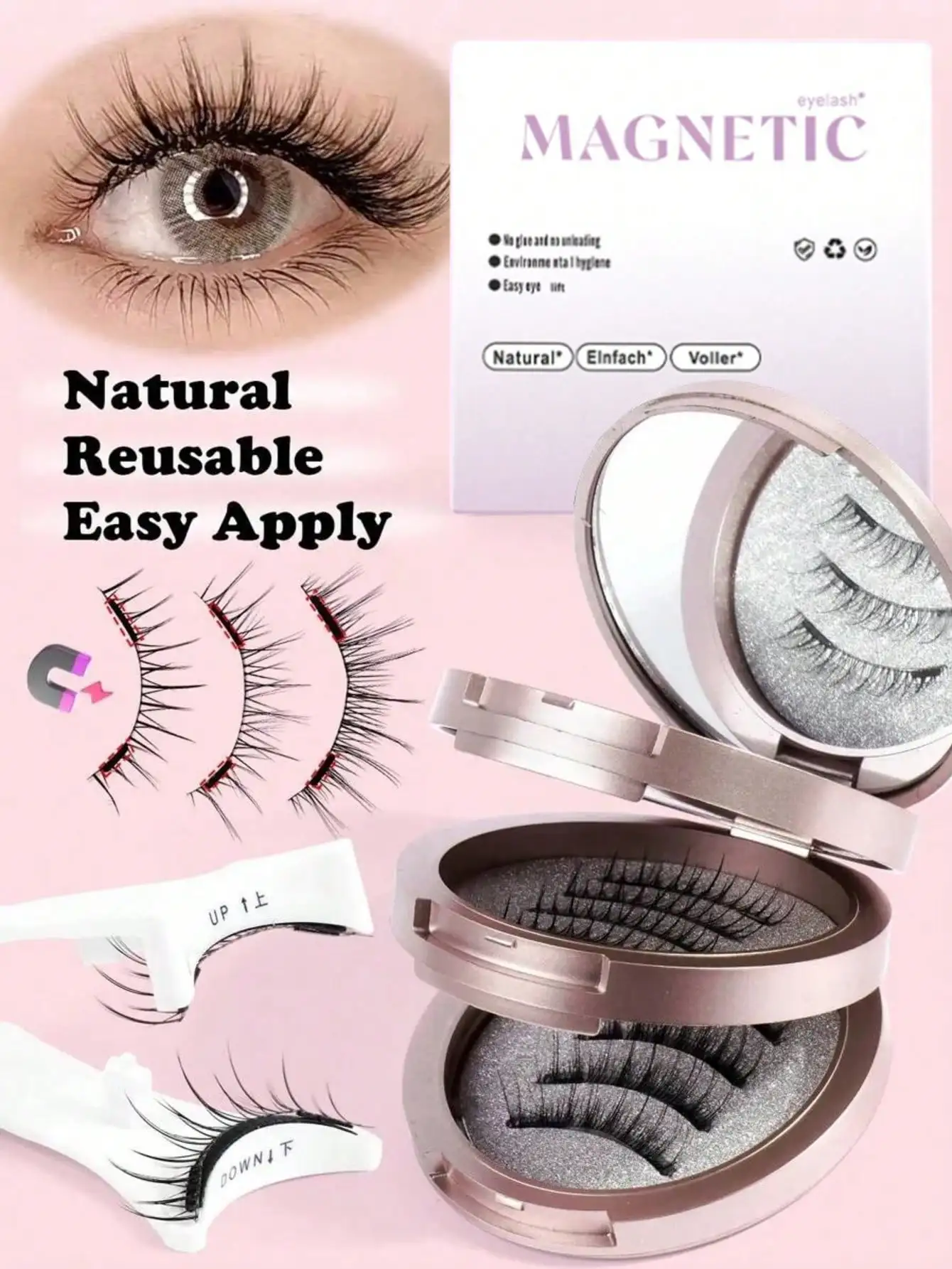 3 Paar Magnetische Falsche Wimpern Set mit Applikator, Wiederverwendbare Natürliche Manga-Wimpern, Natürliche Spiky Manga-Wimpern