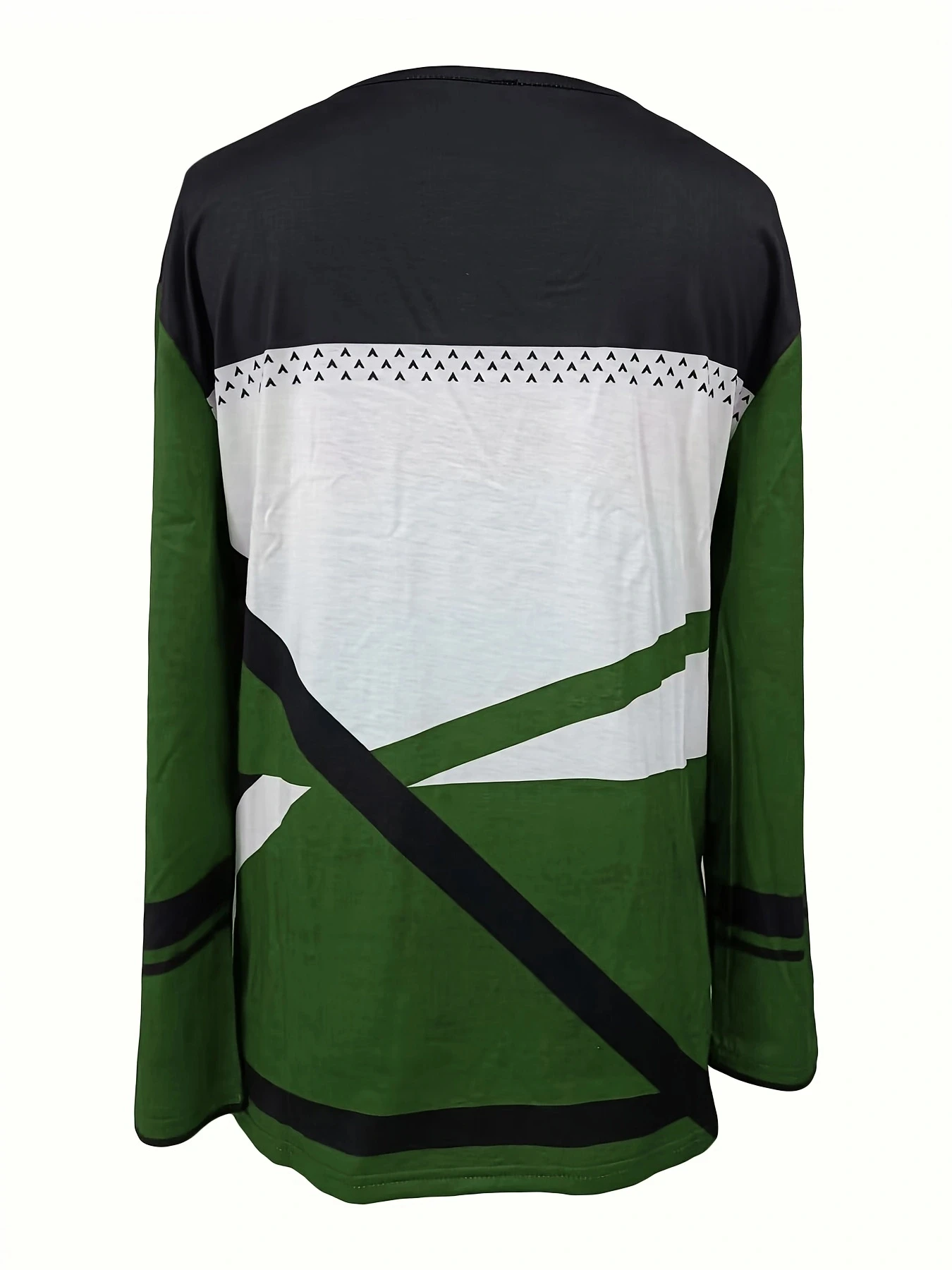 Spring Autumn Women Simple Casual Tops Loose O-Neck Stripe Printed Long Sleeve Green Pullover T-Shirt Tops