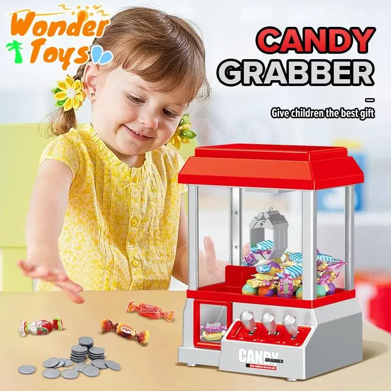 Mini máquina de garra de muñeca Candy Crabber, máquina de garra eléctrica con moneda musical de caramelo, juego interior, regalos de cumpleaños y Navidad para niñas y niños