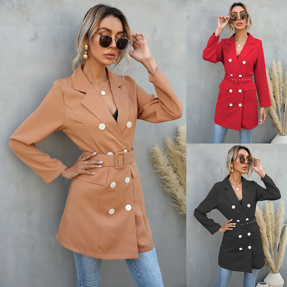 

Women's Spring Autumn Lapel Long Button Suit Jacket Europe And America European Station