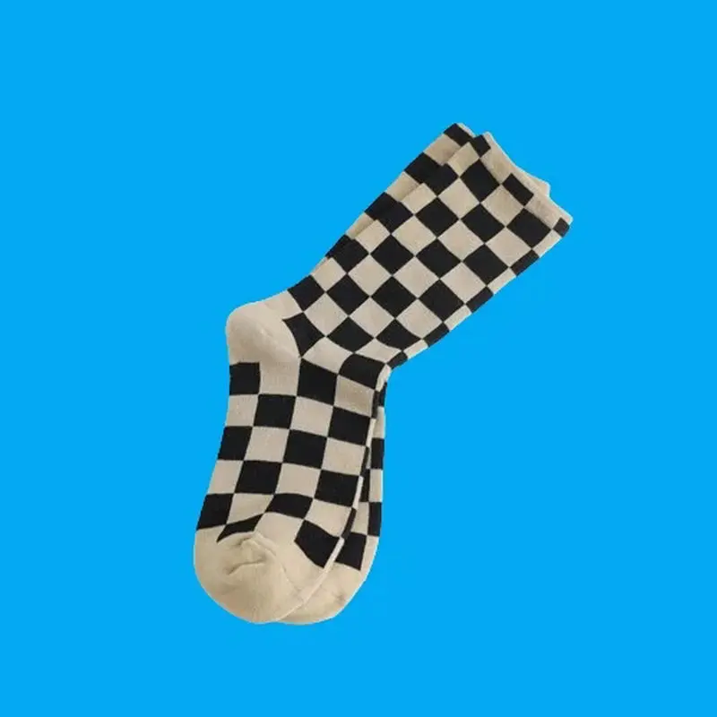 6/12 Pairs Fashion Checkerboard Socks Brand Plaid Cotton Fashion Socks Ins Japanese Fashion Autumn and Winter Internet Red Socks