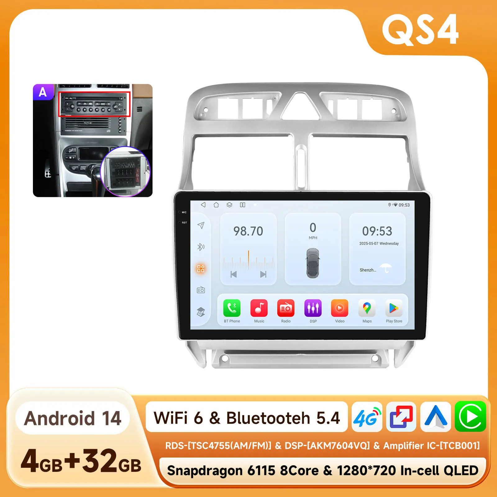 Hizpo 6115 Android Auto autoradio voor Peugeot 307 307CC 307SW 2002 2003-2013 Multimedia Draadloze CarPlay SWC GPS Navi RDS DSP FM