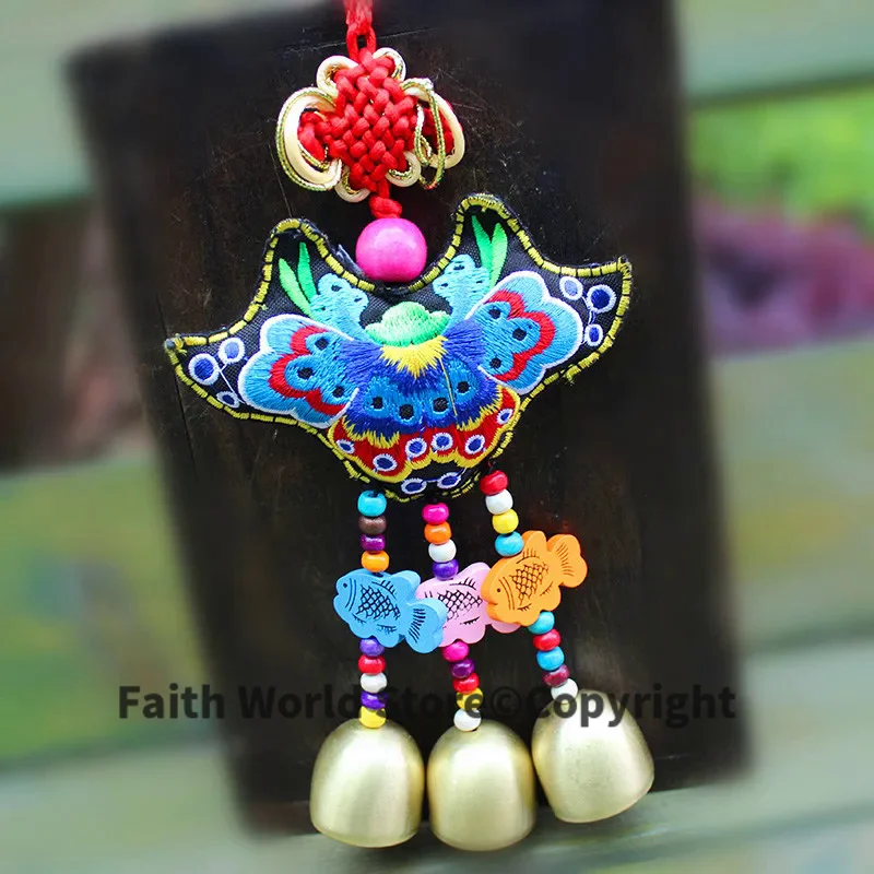 

10pcs # TOP COOL backpack bag home CAR wall efficacious Mascot native Ethnic FENG SHUI copper bell lucky Embroidery Pendant