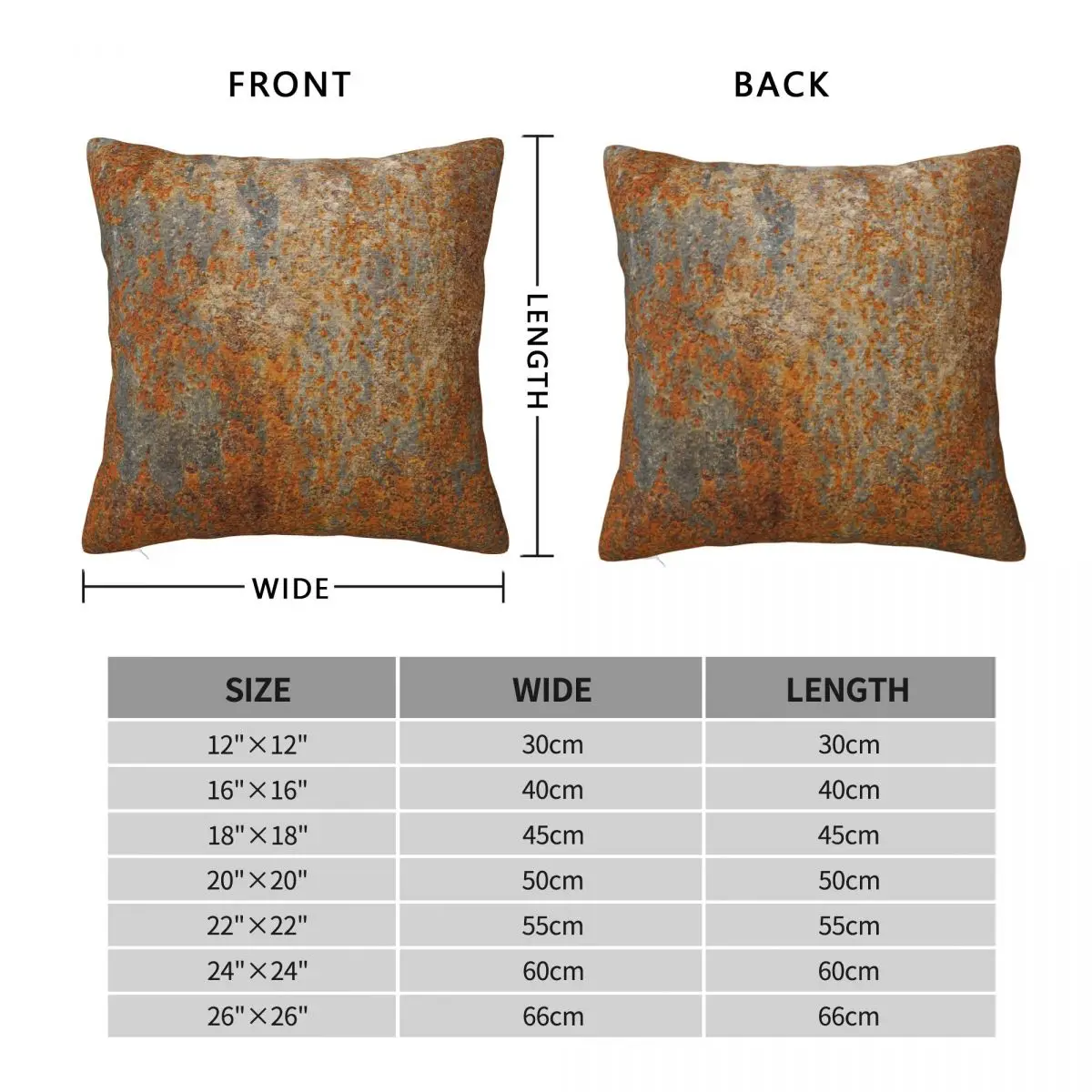 Cool Grunge Rust Texture Square Pillowcase Polyester Linen Velvet Creative Zip Decor Sofa Seater Cushion Cover