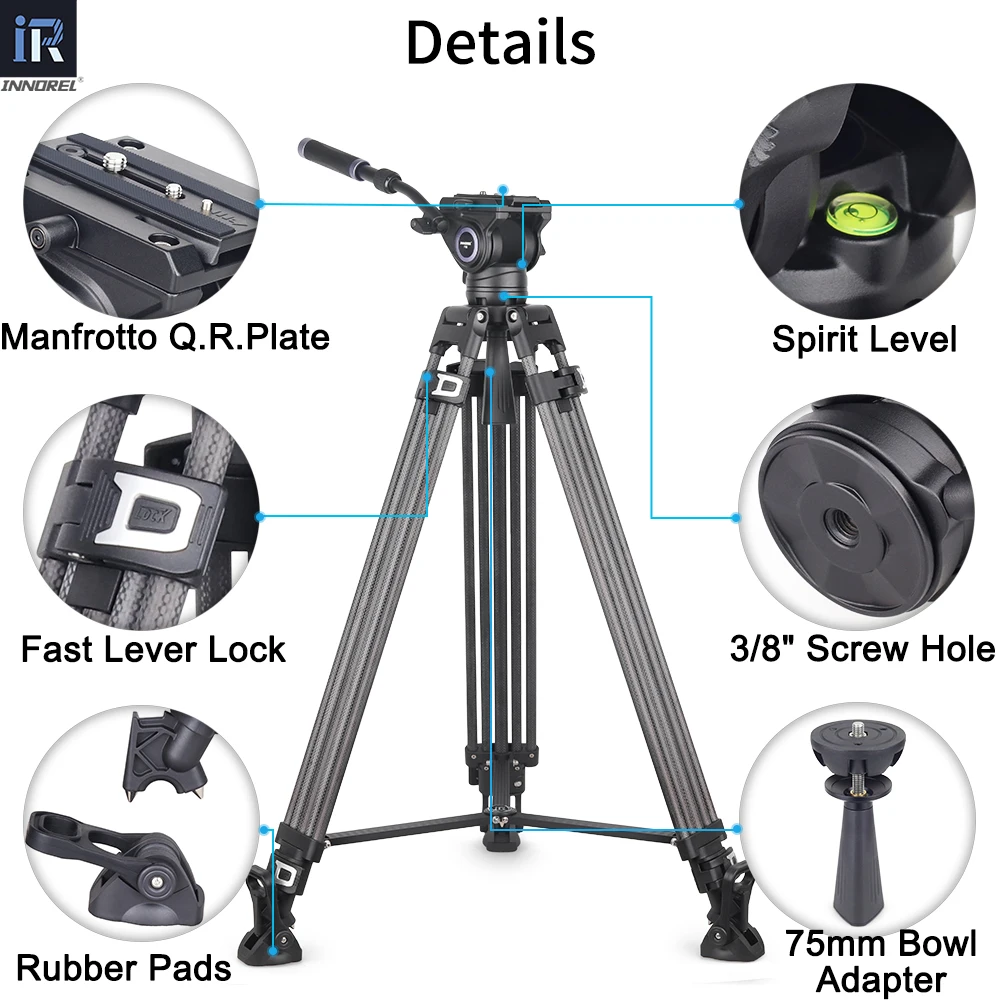 VF80C Professional Carbon Fiber Video Tripod 186cm & Hydraulic Fluid Video Head F80 For DSLR Camera Camcorder Slider 12kg Load