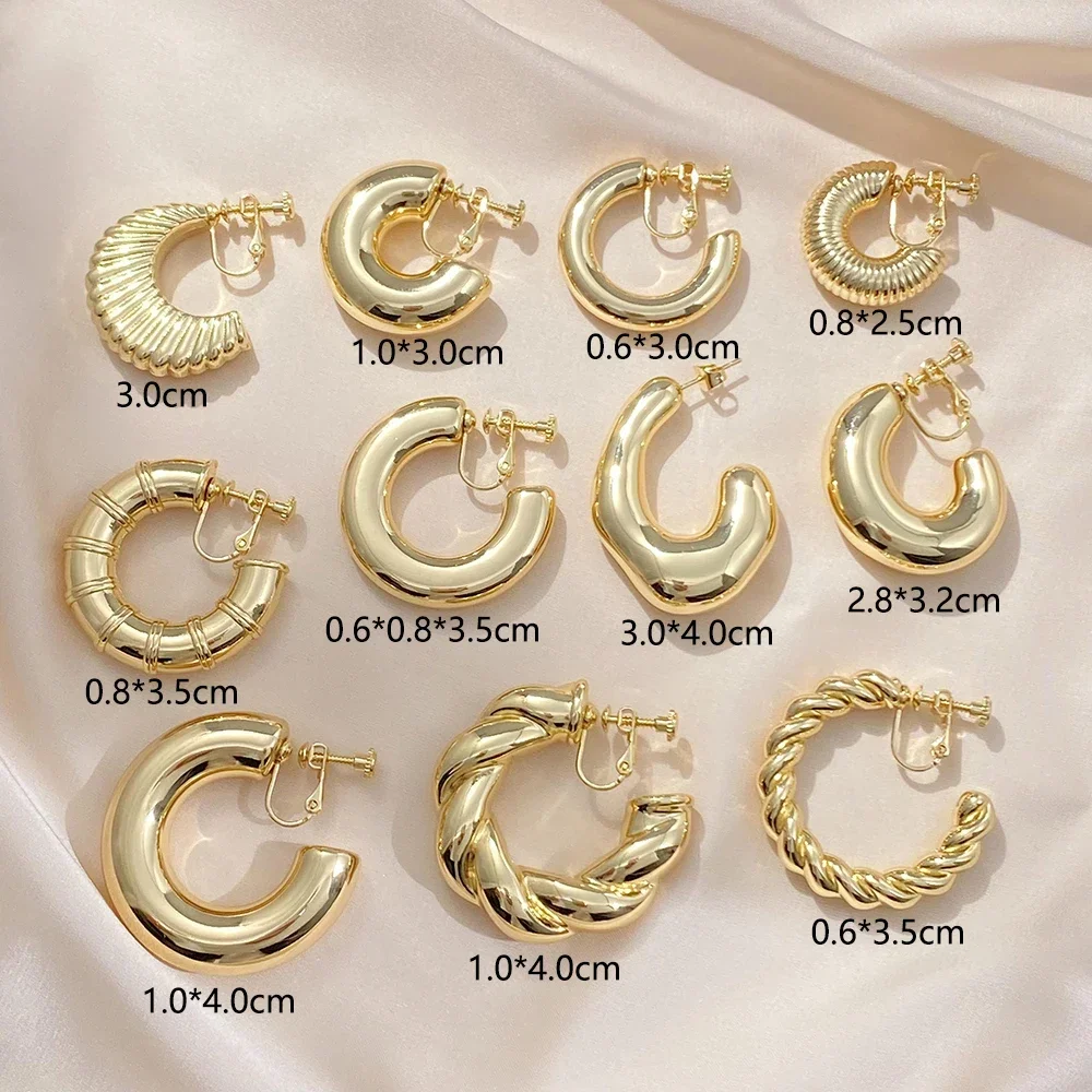 Vintage Oversize Chunky Round Circle Clip Earring for Women C Shape Tube Thick Without Pierced Hoop Earclips Jewelry Trendy 2023