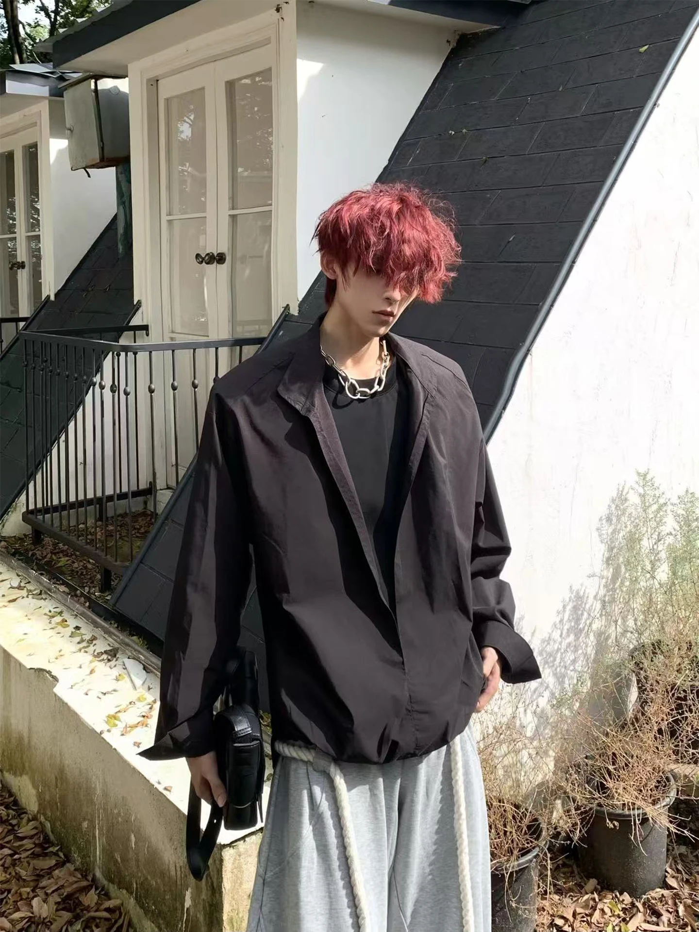 

Мужская футболка HANY с длинным рукавом, повседневная, свободного кроя, модный дизайн в стиле пэчворк, из смеси хлопка и полиэстера, с круглым вырезом