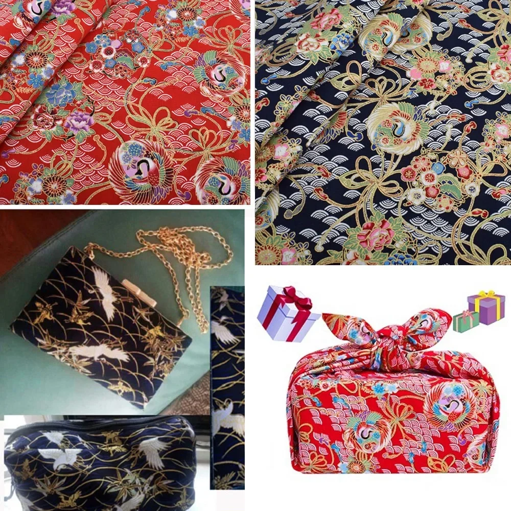 Japanese Kimono 100% Cotton Fabric Material Gilding Printing Cheongsam Cloth for Dress DIY Patchwork Home Textile Material