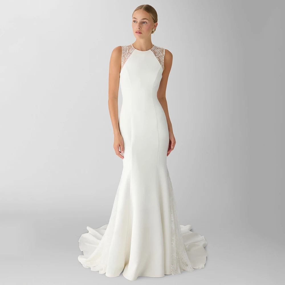 Customized Elegant Wedding Dress Lace O Neck Mermaid Illusion Wedding Gowns for Women 2026 Bride Sleeveless Trumpet Bridal Dress