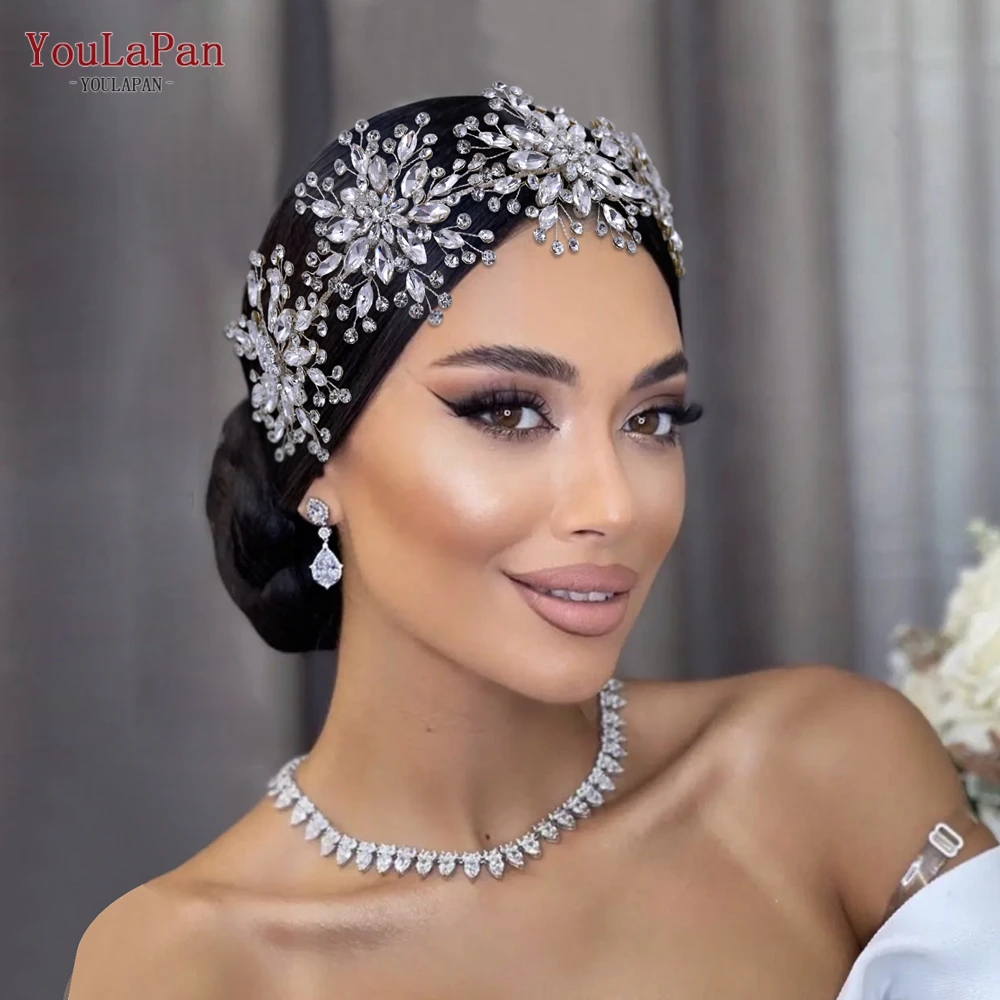 YouLaPan Bridal Rhinestone Flower Headband Wedding Bride Tiara Princess Bling Crown Women Hair Accessories for Party HP451