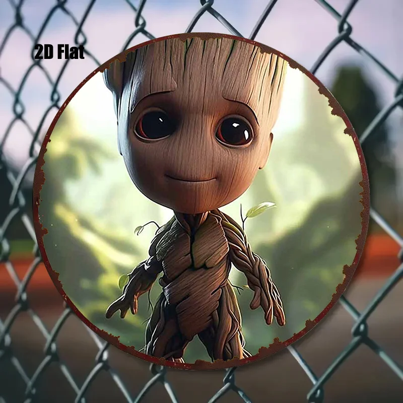 مسطح ثنائي الأبعاد، قطعة واحدة من شجرة الكرتون المصنوعة من الألومنيوم المستديرة من ديزني لصورة الرجل، خلفية الغابة، 20.32 × 20.32 سم لوحة زخرفية بنمط لطيف fo #4