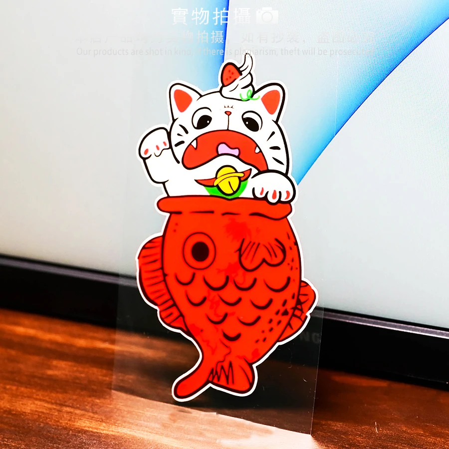 Reflective Maneki Neko Japanese Money Car Sticker Lucky Cat Fish Funny Stickers Motorcycle Racing Decals  Vinyl For Vans SUV