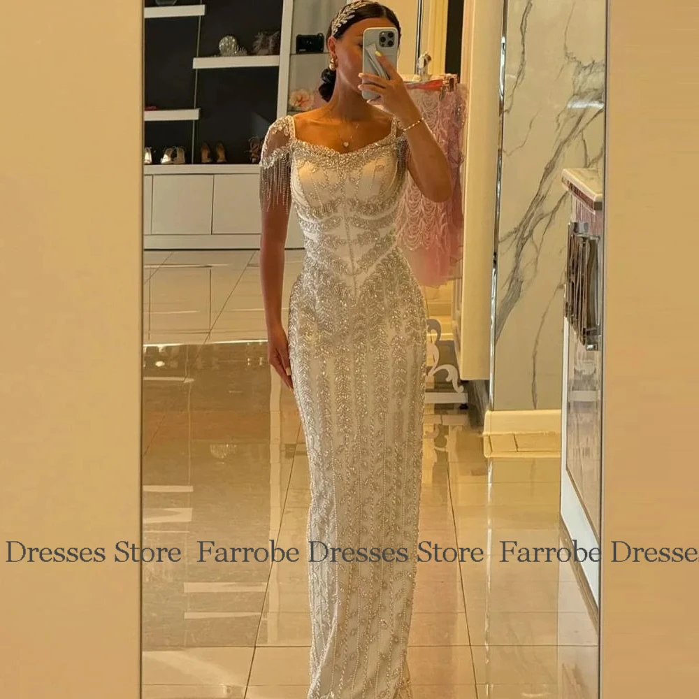 Charming Heavy Work Evening Dresses Satin Sheath/Column Valentine's Day Dress Ivory V-neck Beads Tassel Birthday Party Dresses image 3
